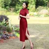 Etniska kläder Elegant spets Red Cheongsam Stand krage retro festlig födelsedag qipao kinesisk stil bröllop kväll klänning för kvinnor