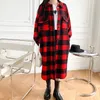 Женская шерстяная женская шерстяная куртка средней длины с длинным рукавом, однобортная женская клетчатая куртка с отложным воротником, осень-зима, свободное пальто, верхняя одежда, топ 230905