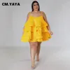 زائد الفساتين الحجم cmyaya الحجم عتيقة النساء cascing الكشكشة كبيرة البرجا كرات كعكة babydoll السباغيتي حزام بلا أكمام فستان Vestidos 230906