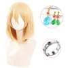 Perruques de cosplay Anime Howl's Moving Castle Wizard Howl Cosplay Perruque de cheveux courts blonds jaunes Bague de cosplay Boucle d'oreille Collier de perruque un bonnet de perruque 230906