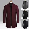 Jaquetas masculinas casuais homens trench coat manga longa quente outono inverno cor pura botões requintados