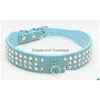 Dog Collars Leashes Personalized Length Suede Skin Jeweled Rhinestones Pet Three Rows Sparkly Crystal Diamonds Studded Puppy Colla Dheyx