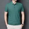 Polos masculinos clássicos cor sólida gelo seda verão negócios camisas casuais outwear manga curta top tees tamanho grande M-5XL roupas