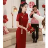 Etniska kläder yourqipao bröllop rostat bröd kinesisk sommar liten vinröd cheongsams engagemang kväll klänning kvinnor xiuhe klänningar
