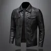 Vestes pour hommes Veste en cuir de moto de grande taille Poche noire Fermeture à glissière Revers Slim Fit Mâle Printemps et Automne Haute Qualité Pu Manteau M 5XL 230906