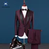 Slim Fit Herrenanzüge Royal Blue Blazer Neueste Mantel-Hose Designs 2017 Bräutigam Hochzeitskleid Smoking Weinroter Anzug Männlich 3 Stück Suit262A