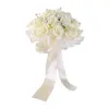 Fleurs décoratives mariée demoiselle d'honneur Bouquet de mariage fait à la main avec ruban de soie mariée artificielle pour fête Po Prop cérémonie décor