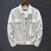 Jaquetas masculinas outono roupas branco e preto fino denim jaqueta meninos casual cowboy masculino bonito algodão jean casacos para homem M-5XL