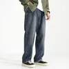Jeans pour hommes rétro américain lavé droit automne et hiver confortable ample grande taille pantalons longs décontractés à jambes larges