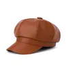 Berets 2023 Frauen PU Leder Kappe Hut Schwarz Rot Außen Einstellbare Weibliche Herbst Winter Casual Dame Für