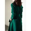 Woolar wełny Women Fall Winter Vintage płaszcz z paskiem ciepłą koreańską premium zieloną mieszankę elegancką 230905