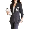 Damen Zweiteilige Hose Grau Schwarz Damen formeller Hosenanzug für den Herbst Hochwertige Damen S-4XL Single Button Slim Blazer und Hosenteile