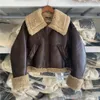 Kadın Trençkotları Sokak Giyim Gevşek Moto Biker Kış Shearling Koyun Derisi Deri Ceketler Kırık Parka Faux Lamb Kürk Çarşamba