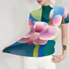 Kvinnors T-skjortor Kvinnor toppar kort ärm tee Summer Turtleneck Fashion Slimming Stretch Miyake Pleated T-shirts Female