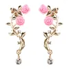 Backs Earrings Fashion Rose Leaf Flower Ear Cuff Earring Wrap Clip Lady Gold Pink