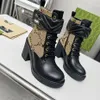 Dames Laarzen Designer Hoge Hakken Enkellaars Echte schoenen Mode Winter Herfst Martin Cowboy Leer gewatteerd Veterschoen Winterschoen Rubberen profielzool KIUYT00005