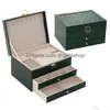 Jewelry Boxes Three Layers Retro High Quality Pu Box With Necklace Hook Earrings Ring Bracelet Storage Case Green Colors Drop Delivery Dhev6