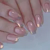 False Nails French Champagne Aurora Mid-length Lady Girls Fake Nail Patch Full Cover Wearable Fashion Press On Tips 24pcs