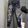 Mäns jeans avsmalnande grafik för män med tryck Hip Hop Motorcykel Mens Cowboy Pants Boot Cut Summer High Quality Straight XS Byxor