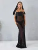 Freizeitkleider Wsevypo Off-Shoulder Mesh Sheer Ruched Hooded Long Dress Damen Durchsichtiges Rückenfreies Vestidos Cocktail Party Beach Club