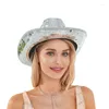 Berets Women Men Cowboy Hat Wide Brim Reflective Mirror Laser Cowgirl Cap Carnival Stage Show Party