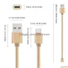 USB S Type C haute vitesse vers adaptateur de charge synchronisation de données ligne de téléphone en métal épaisseur de 0,48 mm chargeur tressé solide livraison directe Dhinv