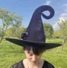 Halloween Women Witch Hat Party Decor Black Flanlelette Roses Hat Dzieci Cosplay Cosplay Costplay Dance Fancy Cap Prop