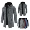 Herrjackor män hoodies jacka solid lång ärm varm fleece fodrad huva blixtlås cardigan smal fit modeströja rockar man kläder toppar 230905