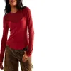 Kvinnors T -skjortor kvinnor Basic lågskuren gröda topp sexig långärmad smal passform fast färg y2k tee blus för fall avslappnad