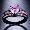 Wedding Rings Luxury Female Love Heart Crystal Ring Charm Black Gold Big For Women Punk Bride Pink Opal Stone Engagement