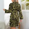 Women's Sleepwear Shiny Gold Baroque Pajama Robe Female Black Floral Damasks Room Bathrobe Long-Sleeve V Neck Print Pajamas Robes Day Cute