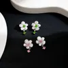 Ohrstecker im französischen Stil, romantisch, grün, rosa, Zirkon, Blume für Frauen, einfach, süß, süß, Sonnenblume, Schmuck, Accessoires, Geschenke