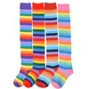 Skarpetki dla kobiet Rainbow Knee High Plus Size Stockings maskaradę bawełniana długa cukierka kolor pasiasty Kawaii Daddys Girl Party