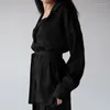 Women's Sleepwear Women Satin Pajama Set Elegent Glossy Loungewear Silk-like Long Sleeve Robe & Loose Pants Nightwear Ladies Homewear