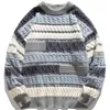 남자 스웨터와 여자의 물결 모양의 줄무늬 패치 워크 자카드 니트 옷 큰 겨울 2023