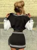 Платье из двух предметов Fantoye, осенний спортивный женский костюм с юбкой, черная куртка с длинными рукавами, женские однобортные комплекты с высоким разрезом 2023 230906
