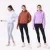 Lu-53 Felpa con cappuccio da donna autunno Scuba Felpa da yoga Giacca da donna Sport Mezza cerniera spessa allentata stile corto con pile