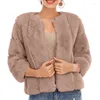 Frauen Pelz 2023 Herbst Winter Faux Mantel Frauen Flauschigen Top Oansatz Solide Elegante Dame Kleidung Pelzigen Kurze Jacke