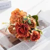 Decorative Flowers Artificial Vintage Silk Roses Hydrangea Peony Simulation Bouquet Bridal Handheld Wedding Home Decor