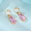 Boucles d'oreilles pendantes en cristal rose Transparent pour femmes, bijoux de luxe, vente en gros