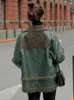 Futra kobiet lanmrem retro skórzana splicowane faux kurtki kobiety lapowe kieszenie na zamek błyskawiczny kolor kolor 2023 jesień zima 22087