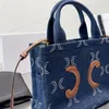 Cowboy tote sacola de compras bolsas femininas moda letras alça de couro azul ombro crossbody sacos designer pequeno bolso 25cm