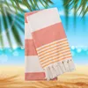 Serviette de plage en fil teint à rayures, pompon en coton, protection solaire, châle, serviettes de séchage pour salle de bain