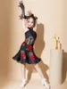 Stage Wear 2023 Girls Latin Dance Competition Dress Rose Mesh Black Halter Neck Ballroom Performance Prom DNV18144