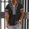 Men's T Shirts Big Size Retro Color Block T-Shirt Summer Men Casual O-Neck Short Sleeve Tee 2023 Tribal Ethnic Style Street Personality Top