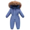 Down Coat -30 Degree Russian Winter Jackets For Girls Kids Jumpsuit Baby Boy Fur Collar Fleece Romper Snowsuit Children Overalls