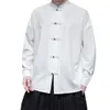 Men's T Shirts Mans Man Jumpsuit Vintage Style Tops Plate Buckle Hanbok Long Sleeved Shirt Wrap Tee