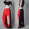 Calças femininas capris americano hip hop contraste costurado calças esportivas mulheres cintura alta dança de rua solta casual drape reta dança espartilho 230905