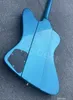 Electric guitar solid metalic blue cream pickgaurd with even pickguard gap chrome parts no tuners holes no bridge
