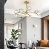 Lustres Post moderne plein cuivre arbre lustre lumière luxe simple salon salle à manger chambre lampes en cristal LED lumières moléculaires